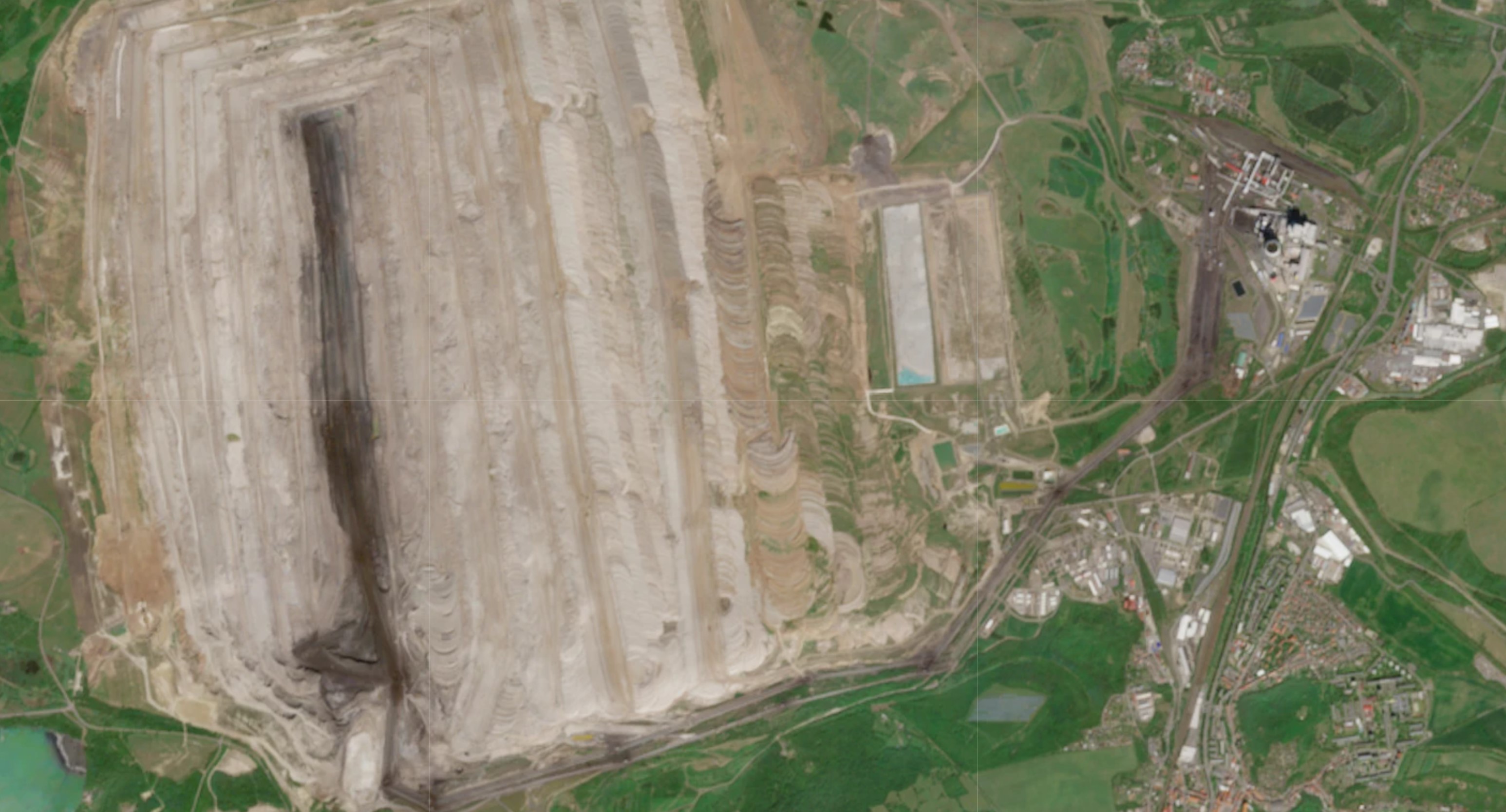 Sentinel-2 optical view of an open-pit lignite mining area near Bílina in Northwest Czechia